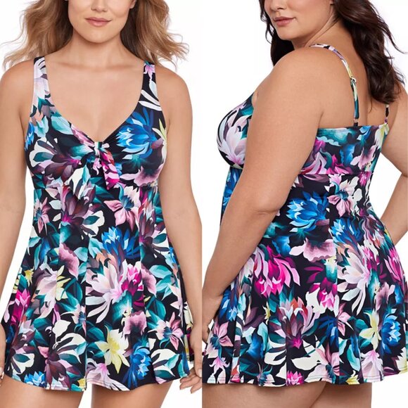 Swim Solutions Other - Swim Solutions  Swim Dress Bow-Front Dark Lotus NWOT Sz 10